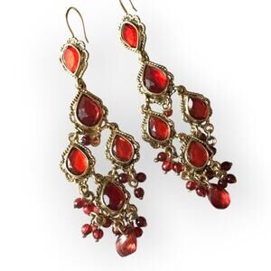 Liz Claiborne brilliant red and gold tone chandelier earrings